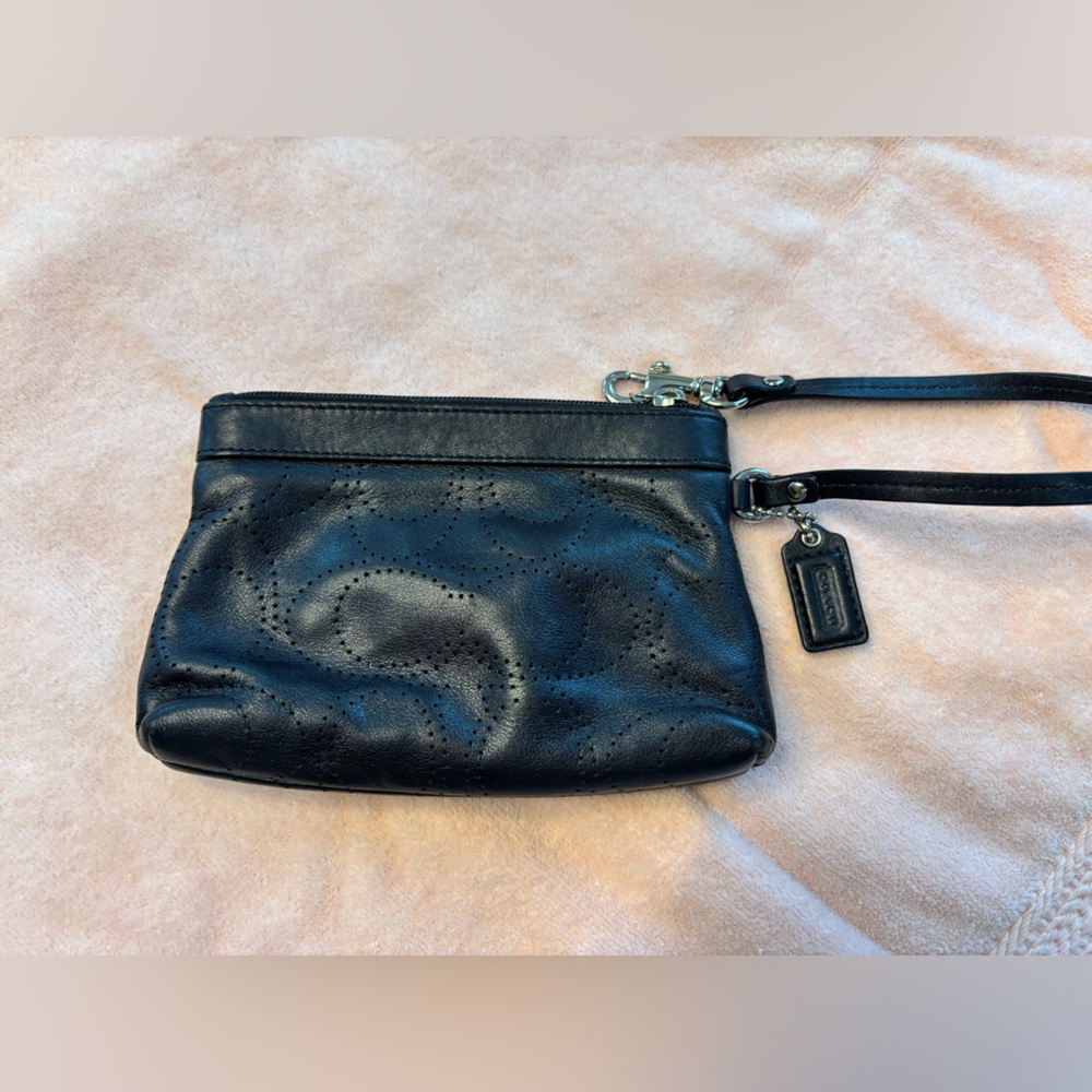 Coach Perforated Black Wristlet Clutch EUC - Picture 2 of 3